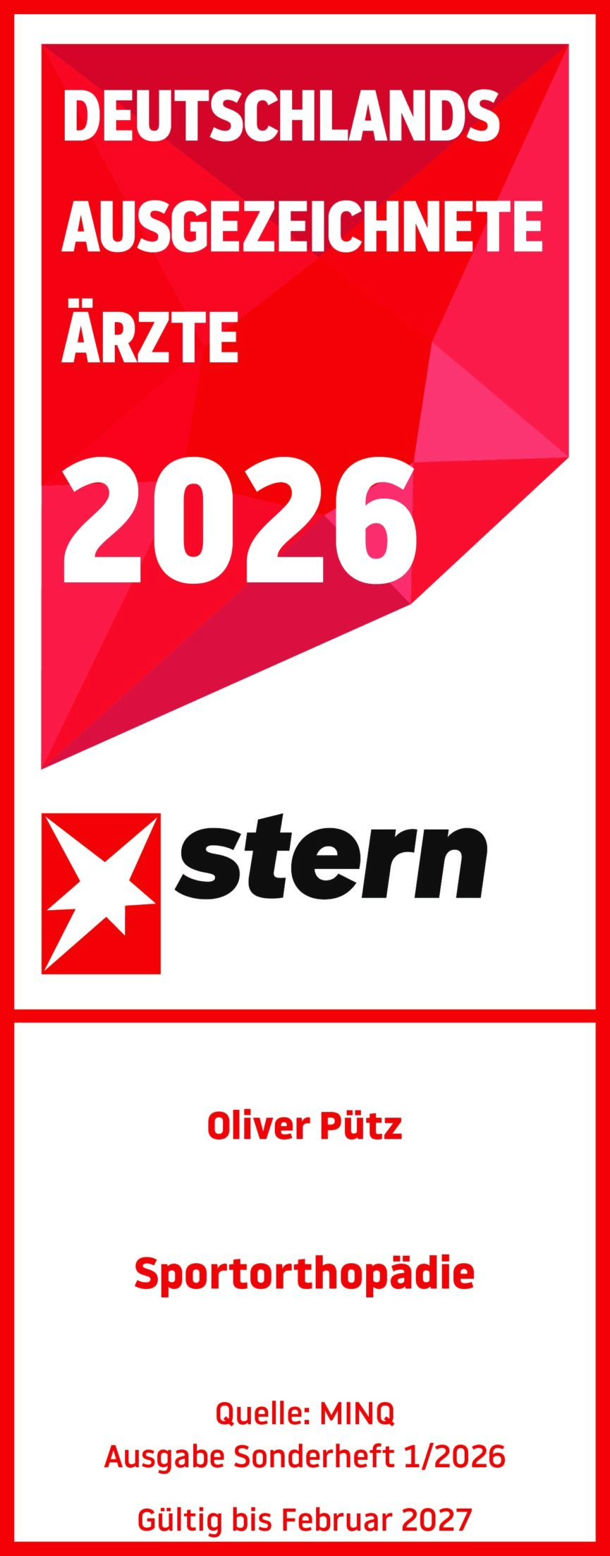 Focus Top Mediziner Sportorthopädie 2023 Oliver Pütz